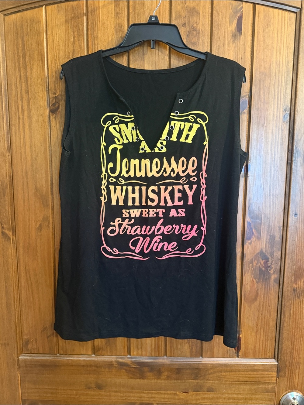 Black Graphic Sleeveless Tee with Pink & Yellow Ombre Print